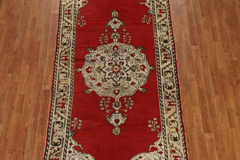 Red Wool Anatolian Turkish Runner Rug 4x10