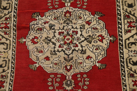 Red Wool Anatolian Turkish Runner Rug 4x10