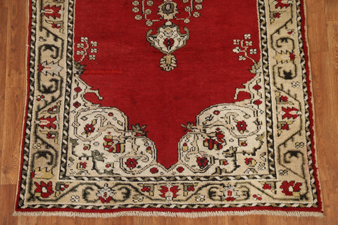 Red Wool Anatolian Turkish Runner Rug 4x10