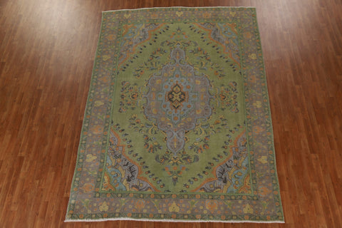 Over-Dyed Green Tabriz Persian Area Rug 8x11