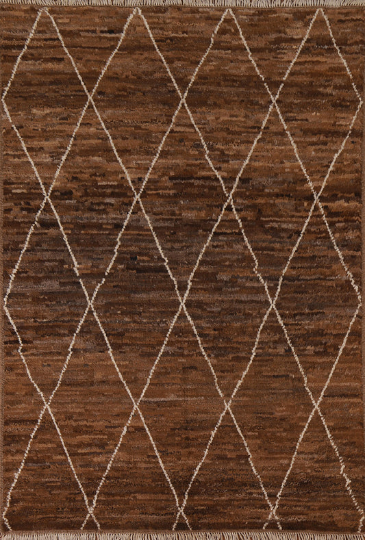 Trellis Moroccan Brown Wool Area Rug 5x7