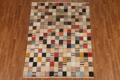 Checkered Gabbeh Kashkoli Oriental Area Rug 5x6