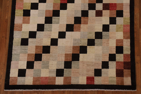 Checkered Gabbeh Kashkoli Wool Area Rug 5x6