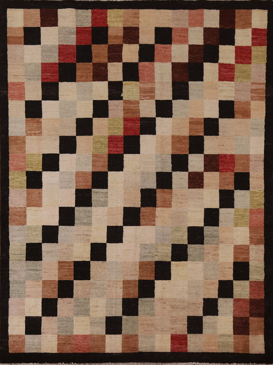 Checkered Gabbeh Kashkoli Wool Area Rug 5x6