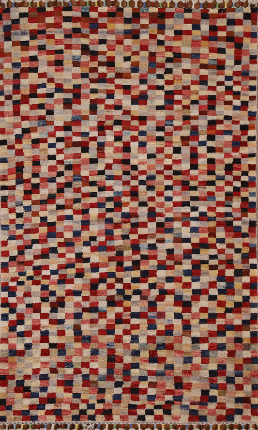 Checkered Gabbeh Kashkoli Wool Area Rug 3x5
