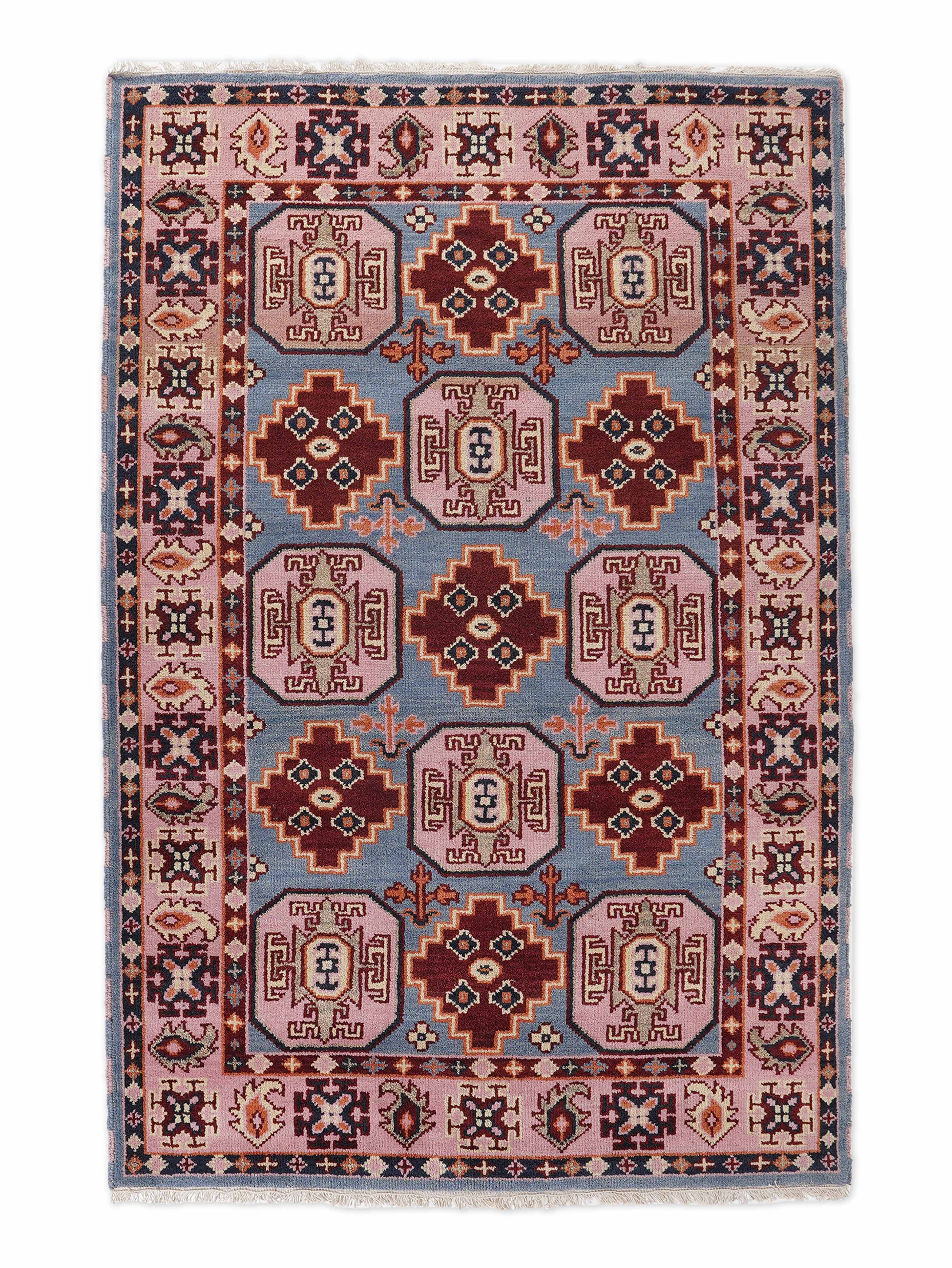 hand knotted afghan rectangle area rugs oriental aqua cream af0117