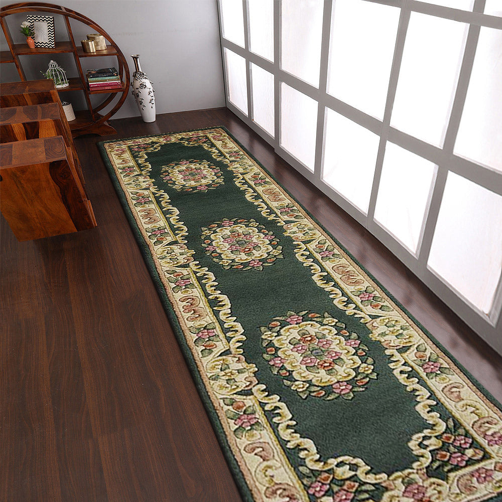 Hand Knotted Aras Wool Runner Oriental Green AR0101