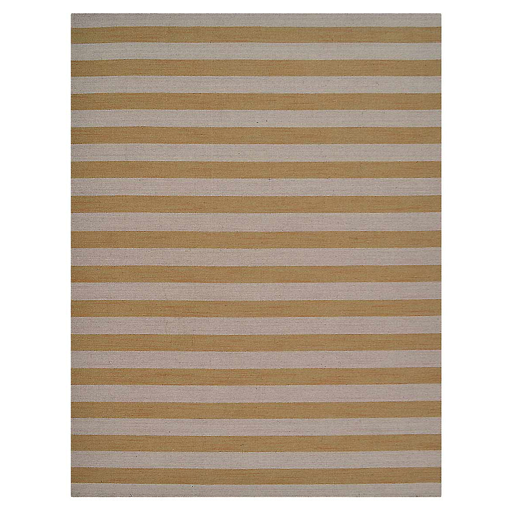 Hand Woven Flat Weave Kilim Wool Rectangle Area Rug Contemporary Cream Gold D00107
