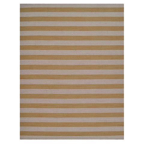 Hand Woven Flat Weave Kilim Wool Rectangle Area Rug Contemporary Cream Gold D00107