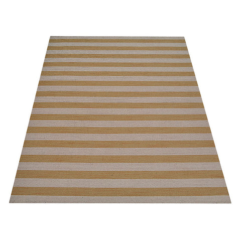 Hand Woven Flat Weave Kilim Wool Rectangle Area Rug Contemporary Cream Gold D00107