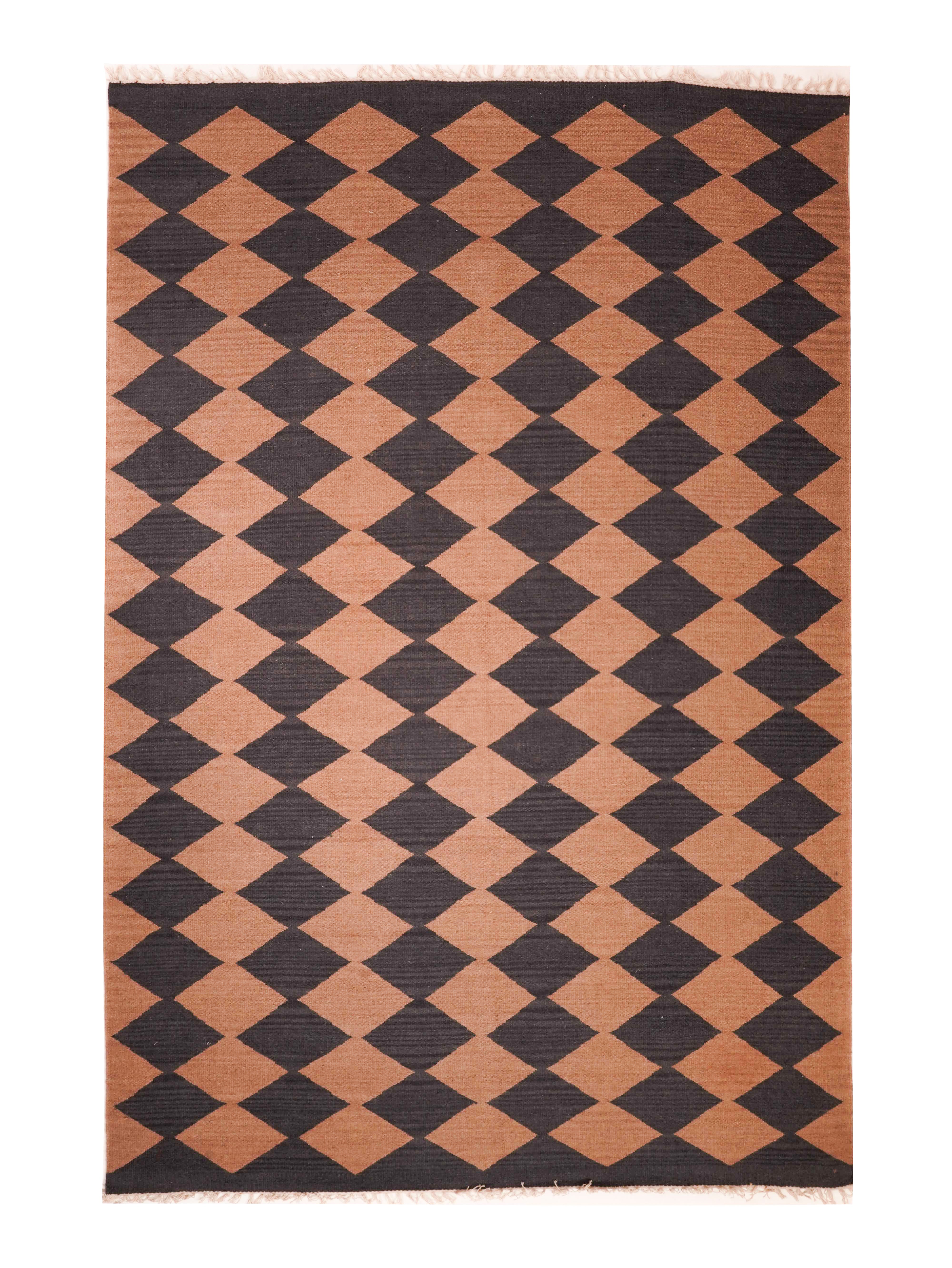 handmade-flat-weave-kilim-wool-area-rug-brown-charcoal-side 1