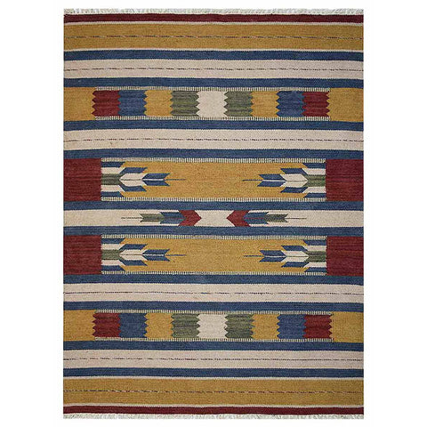 Hand Woven Flat Weave Kilim Wool Rectangle Area Rug Contemporary Multicolor D00110