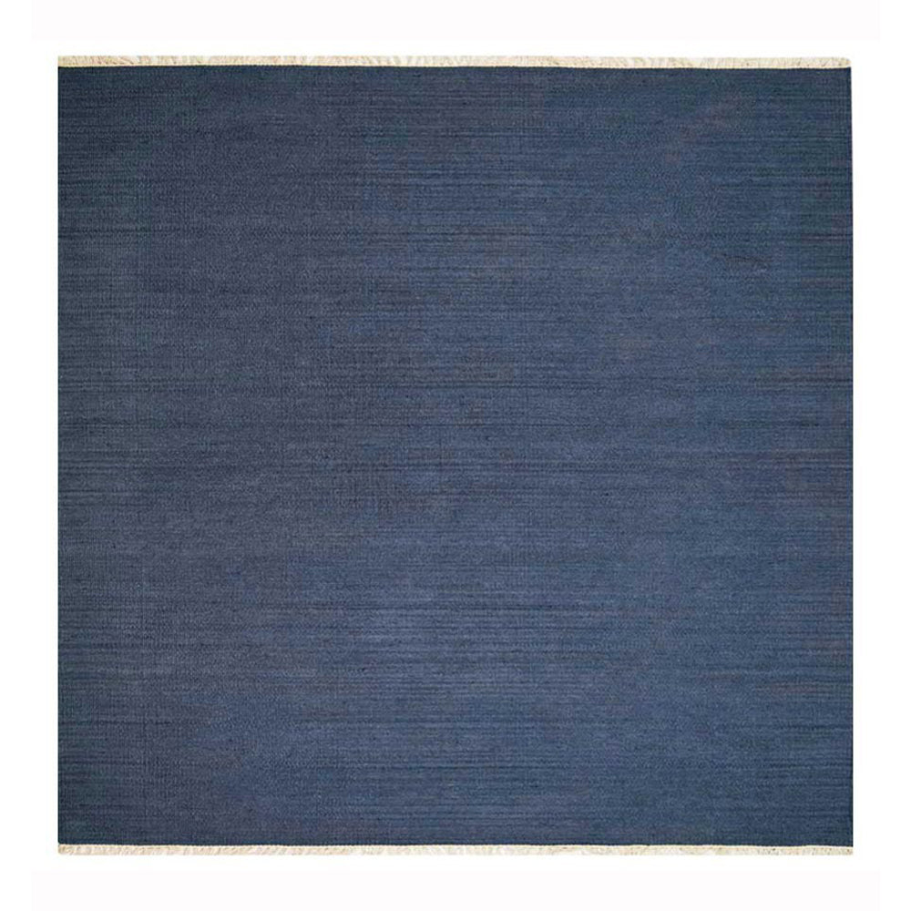 Hand Woven Flat Weave Kilim Wool Square Area Rug Solid Blue D00111