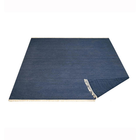 Hand Woven Flat Weave Kilim Wool Square Area Rug Solid Blue D00111