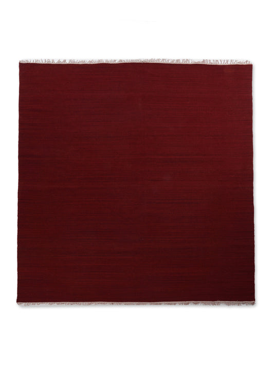 hand-woven-flat-weave-kilim-wool-solid-burgundy-square-rug-side-1