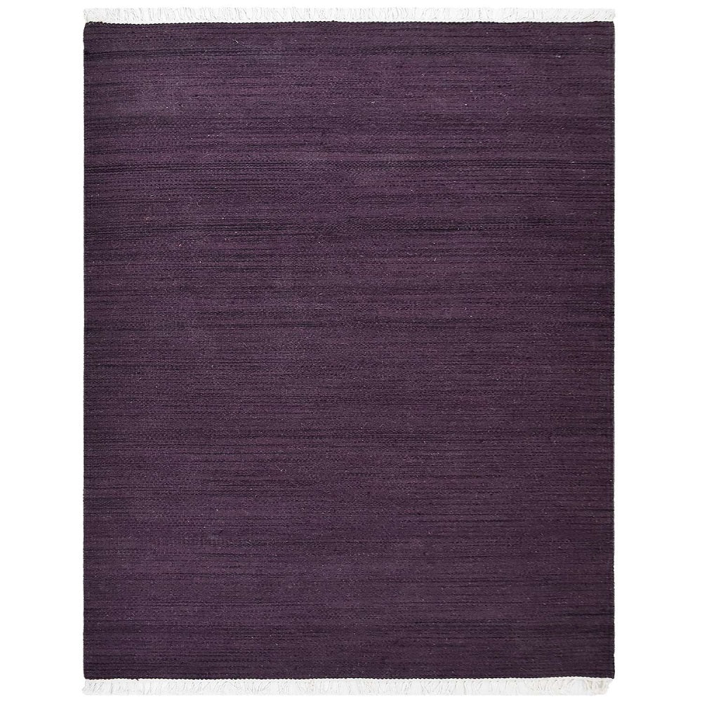 Hand Woven Flat Weave Kilim Wool Rectangle Area Rug Solid Dark Purlpe D00111