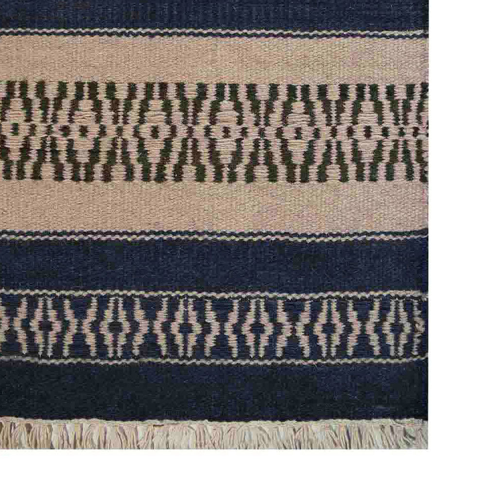 Hand Woven Flat Weave Kilim Wool Runner Area Rug Contemporary Aqua Cream D00114
