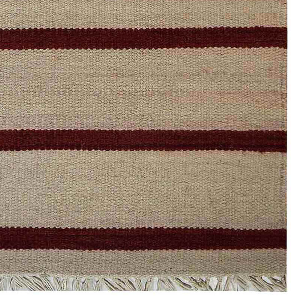 Hand Woven Flat Weave Kilim Wool Rectangle Area Rug Contemporary Cream Red D00118