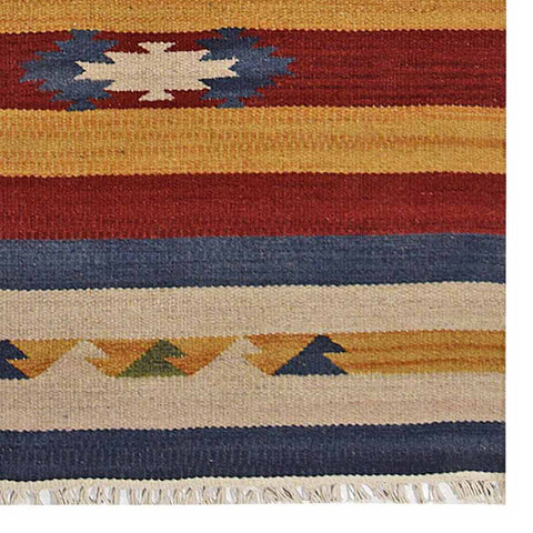 Hand Woven Flat Weave Kilim Wool Runner Area Rug Contemporary Multicolor D00124