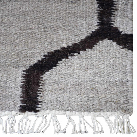 Hand Woven Flat Weave Kilim Wool Rectangle Area Rug Contemporary White Brown D00129
