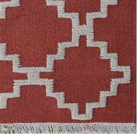 Hand Woven Flat Weave Kilim Wool Rectangle Area Rug Geometric Red White D00142