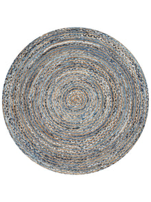 Hand Braided Cotton & Jute Contemporary Blue Area Rug