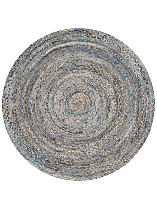 Hand Braided Cotton & Jute Contemporary Blue Area Rug