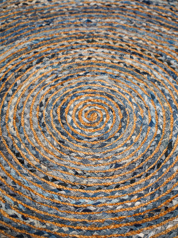 Hand Braided Cotton & Jute Contemporary Blue Area Rug