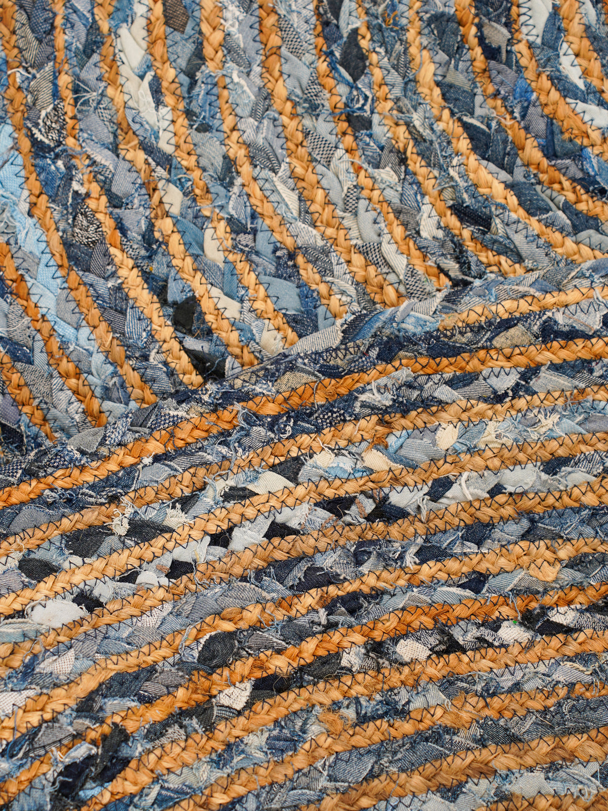 Hand Braided Cotton & Jute Contemporary Blue Area Rug