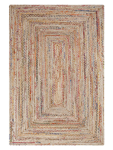 Hand Braided Cotton & Jute Contemporary Light Multicolor Area Rug