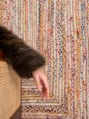 Hand Braided Cotton & Jute Contemporary Light Multicolor Area Rug