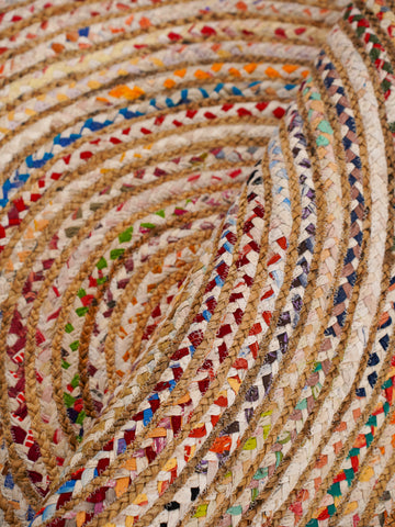 Hand Braided Cotton & Jute Contemporary Light Multicolor Area Rug