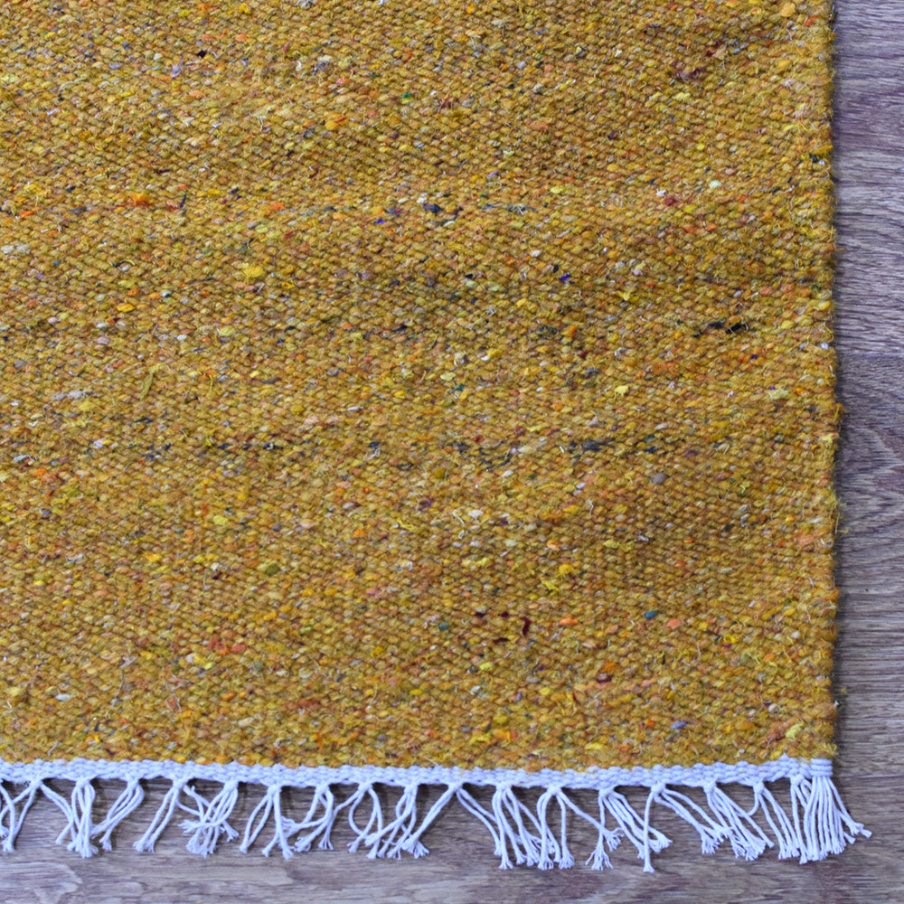hand-woven-flat-weave-skittles-kilim-cotton-runner-rug-solid-gold-closeup 2