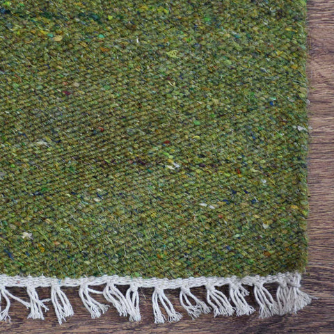 Hand Woven Flat Weave Skittles Kilim Cotton & Polyester Rectangle Area Rug Solid Green DCP111