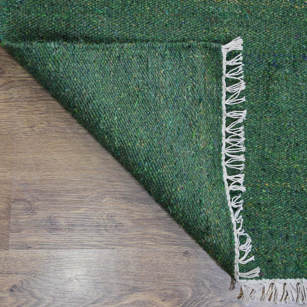 Hand Woven Flat Weave Skittles Kilim Cotton & Polyester Runner Area Rug Solid Dark Green DCP111