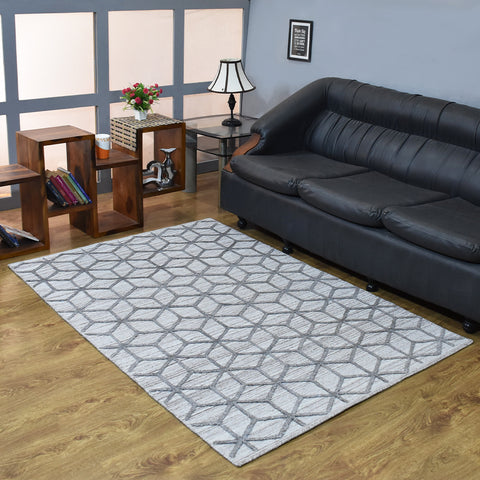 Hand Woven Overtufted Kilim Polypropylene Rectangle Area Rug Geometric Light Gray DP0008