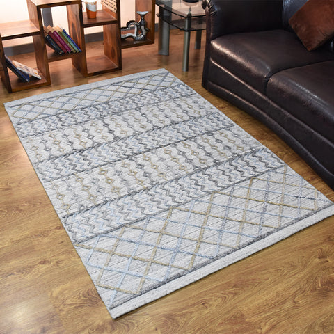 Hand Woven Overtufted Kilim Polypropylene Rectangle Area Rug Contemporary Gray Multicolor DP0009