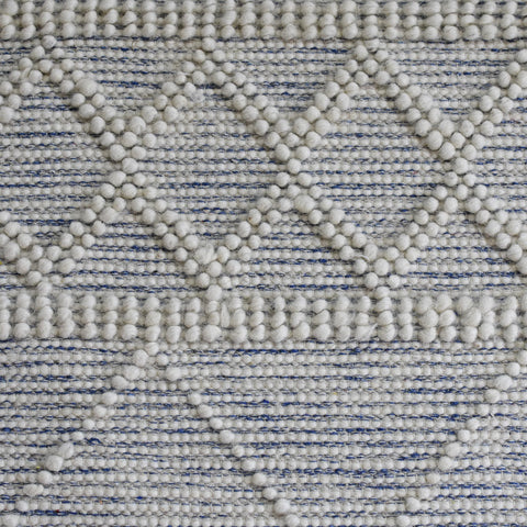 Hand Woven Flat Weave Loop Kilim Wool & Cotton Rectangle Area Rug Contemporary White Blue DWC001
