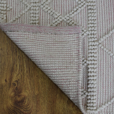 Hand Woven Flat Weave Loop Kilim Wool & Cotton Rectangle Area Rug Contemporary White Pink DWC001
