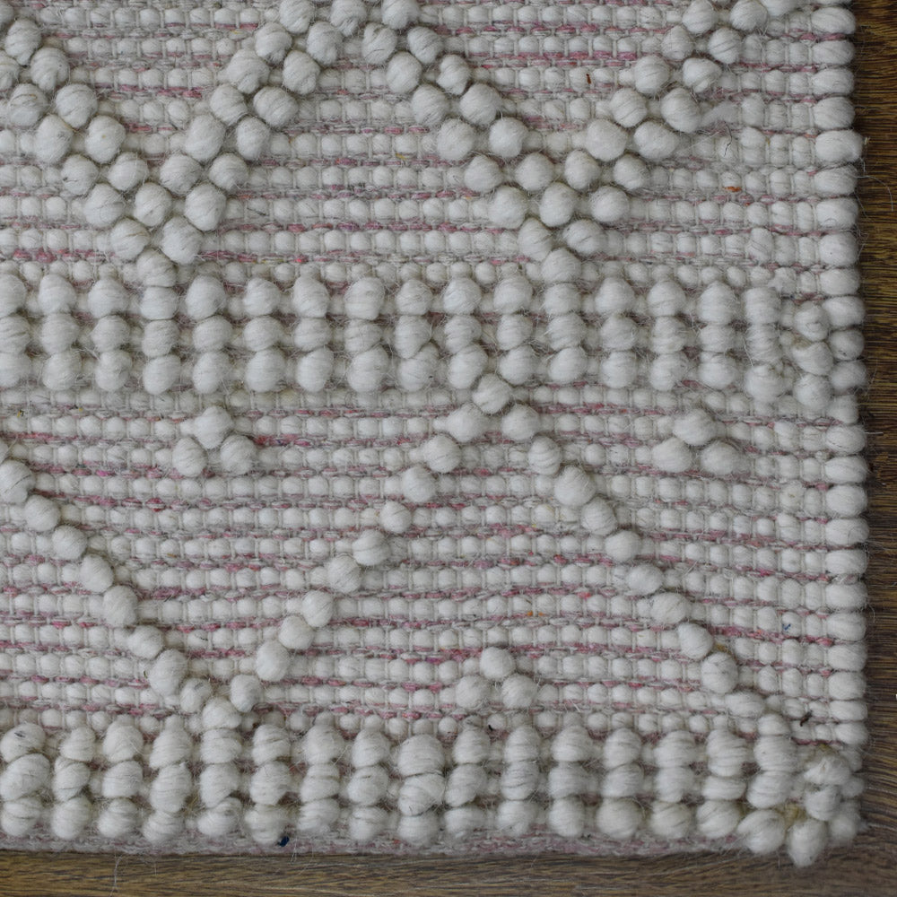 Hand Woven Flat Weave Loop Kilim Wool & Cotton Rectangle Area Rug Contemporary White Pink DWC001