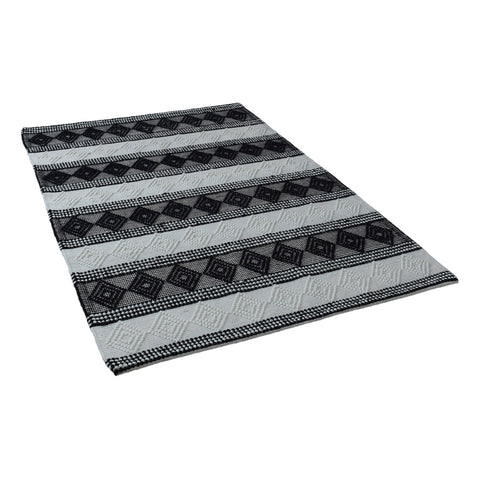 Hand Woven Flat Weave Loop Kilim Wool & Cotton Rectangle Area Rug Contemporary Black White DWC002