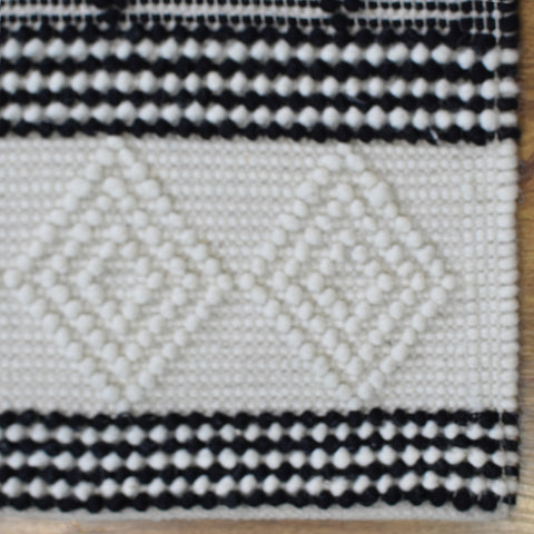 Hand Woven Flat Weave Loop Kilim Wool & Cotton Rectangle Area Rug Contemporary Black White DWC002
