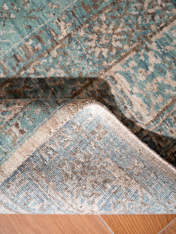 Hand Knotted Wool Oriental Light Green Beige Area Rug