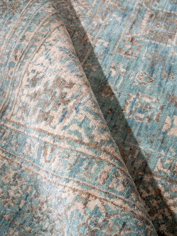 Hand Knotted Wool Oriental Light Green Beige Area Rug