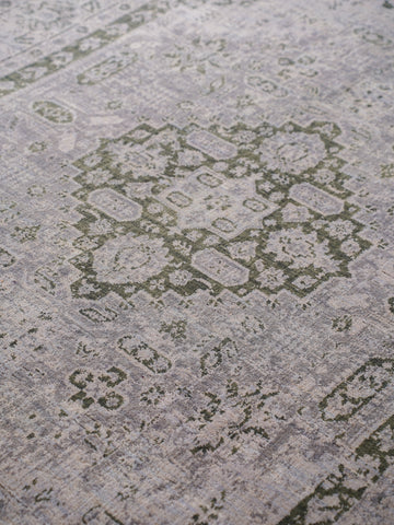Hand Knotted Wool Oriental Silver Green Area Rug