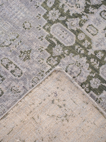 Hand Knotted Wool Oriental Silver Green Area Rug