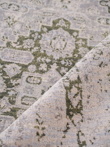 Hand Knotted Wool Oriental Silver Green Area Rug