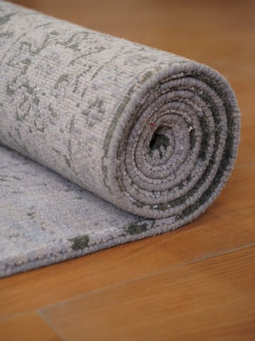Hand Knotted Wool Oriental Silver Green Area Rug