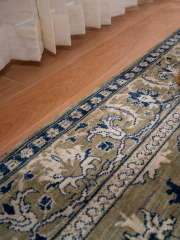 Hand Knotted Wool Oriental Light Green Area Rug
