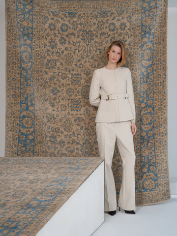 Hand Knotted Wool Oriental Beige Blue Area Rug